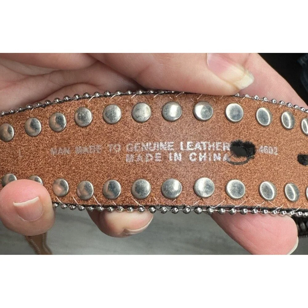 BLAZIN ROXX Brown Croc & Silver Rhinestone Crystals Studded Cross Bling Belt LG